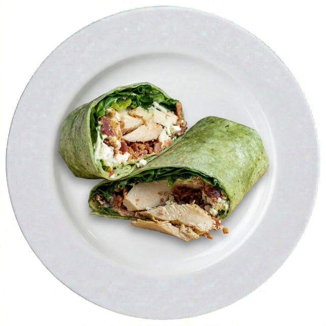 Healthy Veggie, Chicken Caesar, or Chicken Bacon Ranch Wrap.